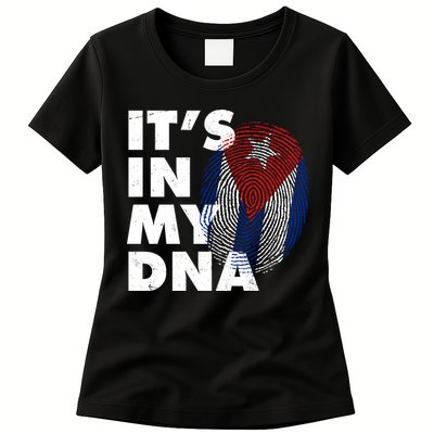 Cuba It's In My DNA Cuban Flag Fingerprint Womens T-Shirt