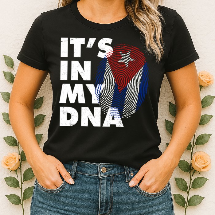 Cuba It's In My DNA Cuban Flag Fingerprint Womens T-Shirt