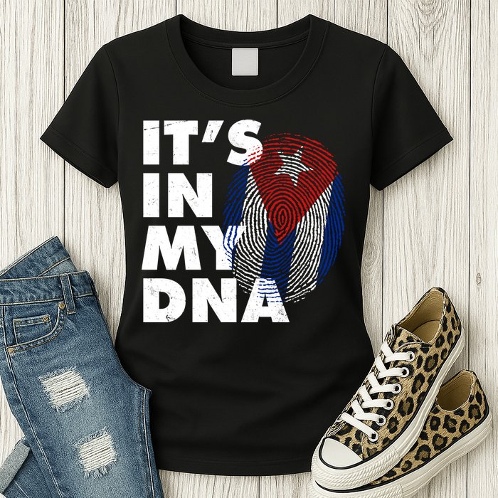 Cuba It's In My DNA Cuban Flag Fingerprint Womens T-Shirt