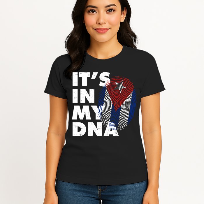 Cuba It's In My DNA Cuban Flag Fingerprint Womens T-Shirt