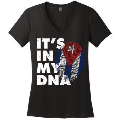 Cuba It's In My DNA Cuban Flag Fingerprint Women's V-Neck T-Shirt