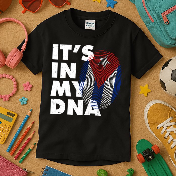 Cuba It's In My DNA Cuban Flag Fingerprint Kids T-Shirt