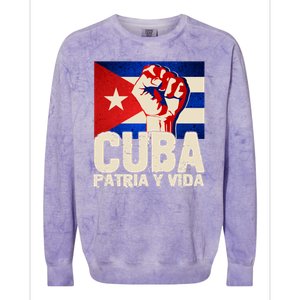 Cuba Patria Y Vida Cuban Flag Protest Fist Colorblast Crewneck Sweatshirt