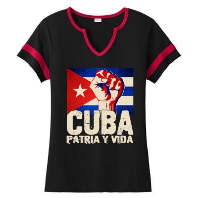 Cuba Patria Y Vida Cuban Flag Protest Fist Ladies Halftime Notch Neck Tee