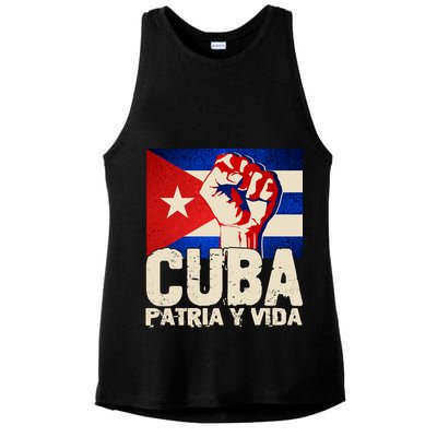 Cuba Patria Y Vida Cuban Flag Protest Fist Ladies PosiCharge Tri-Blend Wicking Tank