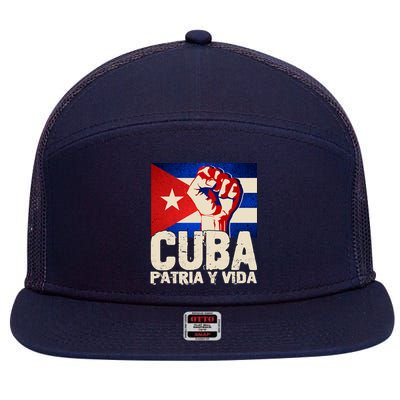 Cuba Patria Y Vida Cuban Flag Protest Fist 7 Panel Mesh Trucker Snapback Hat