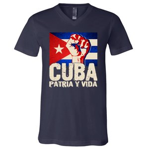 Cuba Patria Y Vida Cuban Flag Protest Fist V-Neck T-Shirt