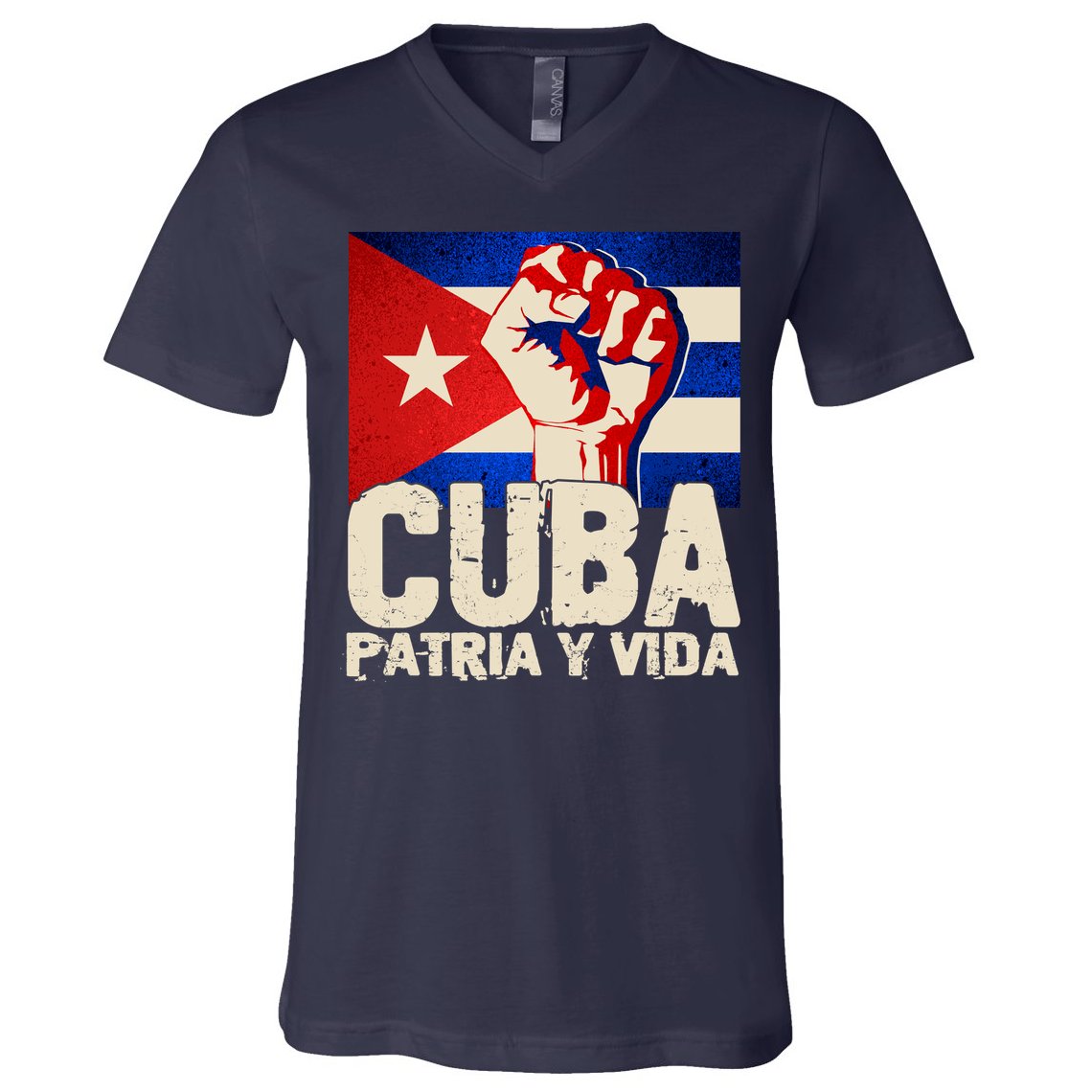 Cuba Patria Y Vida Cuban Flag Protest Fist V-Neck T-Shirt