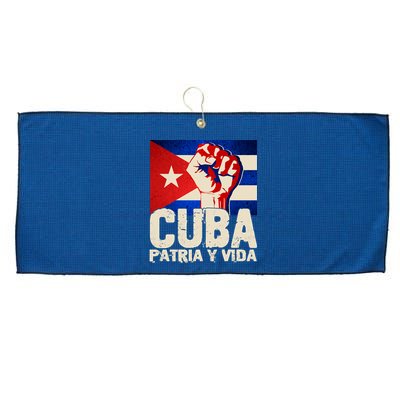 Cuba Patria Y Vida Cuban Flag Protest Fist Large Microfiber Waffle Golf Towel