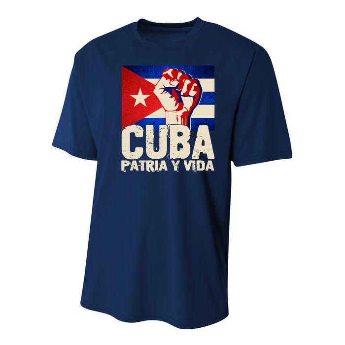 Cuba Patria Y Vida Cuban Flag Protest Fist Youth Performance Sprint T-Shirt