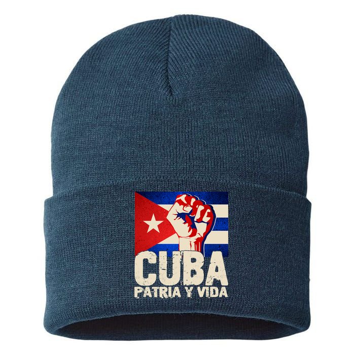Cuba Patria Y Vida Cuban Flag Protest Fist Sustainable Knit Beanie