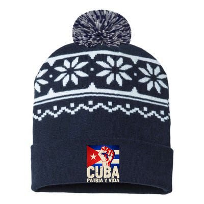 Cuba Patria Y Vida Cuban Flag Protest Fist USA-Made Snowflake Beanie