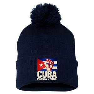 Cuba Patria Y Vida Cuban Flag Protest Fist Pom Pom 12in Knit Beanie