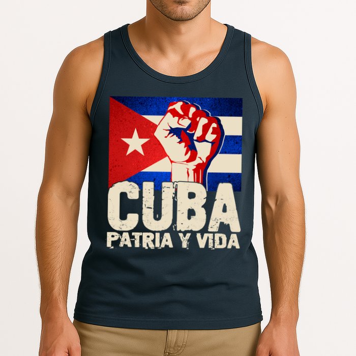 Cuba Patria Y Vida Cuban Flag Protest Fist Tank Top
