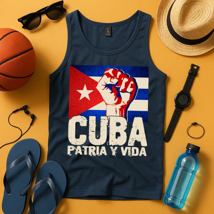 Cuba Patria Y Vida Cuban Flag Protest Fist Tank Top
