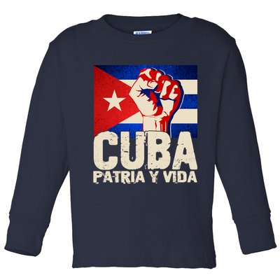 Cuba Patria Y Vida Cuban Flag Protest Fist Toddler Long Sleeve Shirt