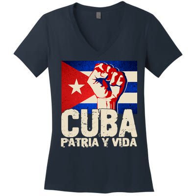 Cuba Patria Y Vida Cuban Flag Protest Fist Women's V-Neck T-Shirt