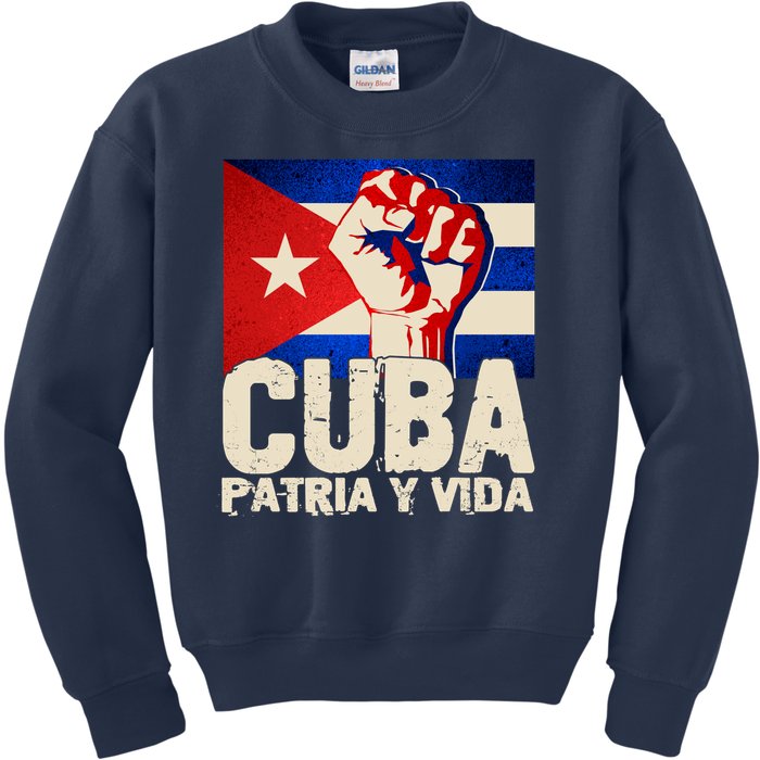 Cuba Patria Y Vida Cuban Flag Protest Fist Kids Sweatshirt