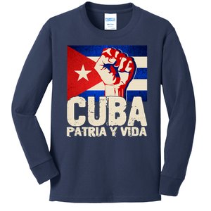 Cuba Patria Y Vida Cuban Flag Protest Fist Kids Long Sleeve Shirt