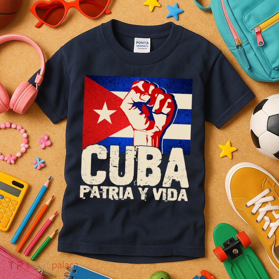 Cuba Patria Y Vida Cuban Flag Protest Fist Kids T-Shirt