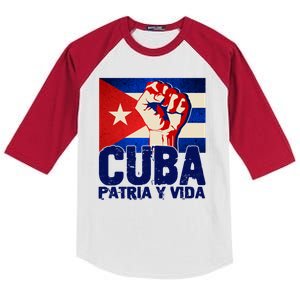 Cuba Patria Y Vida Cuban Flag Protest Fist Kids Colorblock Raglan Jersey