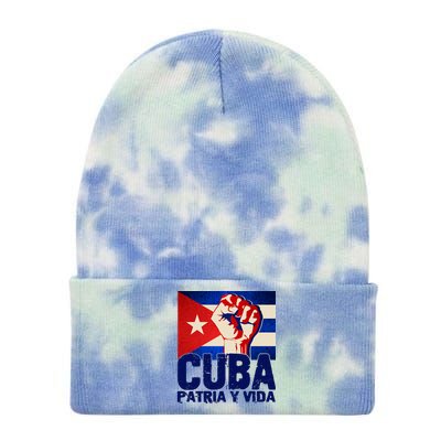 Cuba Patria Y Vida Cuban Flag Protest Fist Tie Dye 12in Knit Beanie