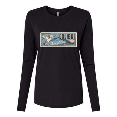 Cuba Travel Retro Banner Bird Watching Colibri Womens Cotton Relaxed Long Sleeve T-Shirt