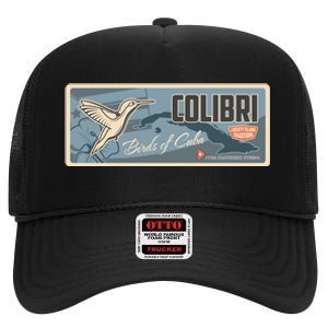 Cuba Travel Retro Banner Bird Watching Colibri High Crown Mesh Back Trucker Hat