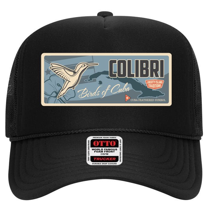 Cuba Travel Retro Banner Bird Watching Colibri High Crown Mesh Back Trucker Hat