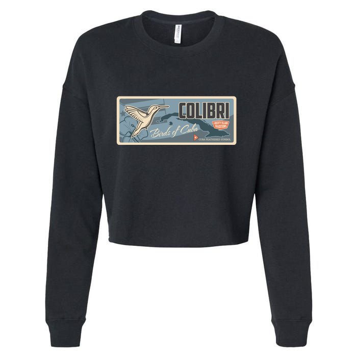 Cuba Travel Retro Banner Bird Watching Colibri Cropped Pullover Crew