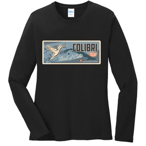 Cuba Travel Retro Banner Bird Watching Colibri Ladies Long Sleeve Shirt