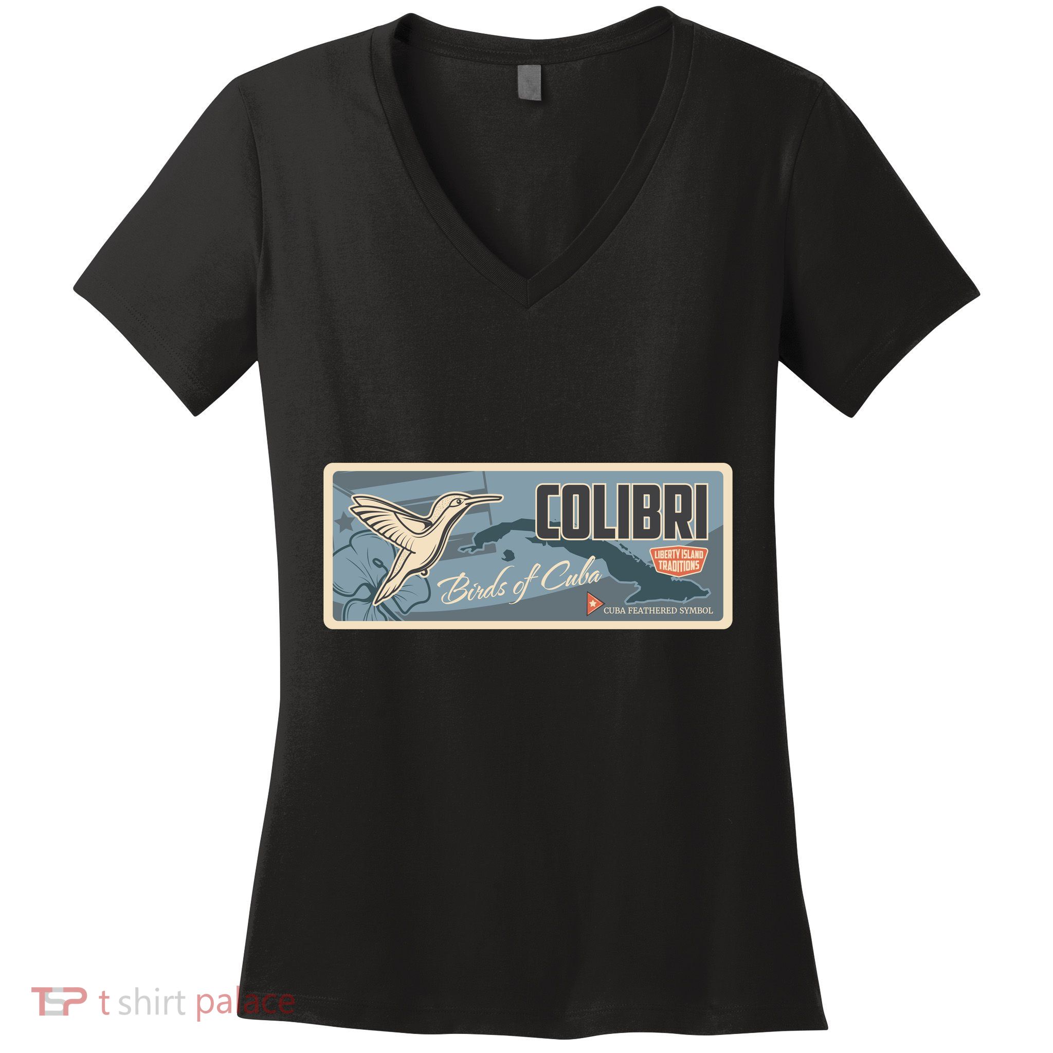 Cuba Travel Retro Banner Bird Watching Colibri Women's V-Neck T-Shirt