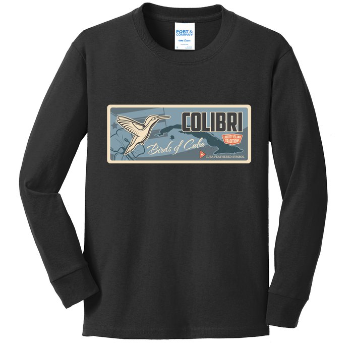 Cuba Travel Retro Banner Bird Watching Colibri Kids Long Sleeve Shirt