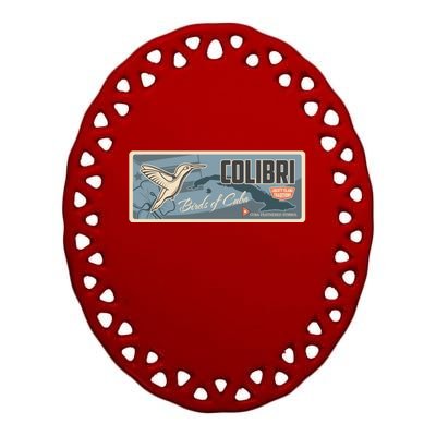 Cuba Travel Retro Banner Bird Watching Colibri Ceramic Oval Ornament