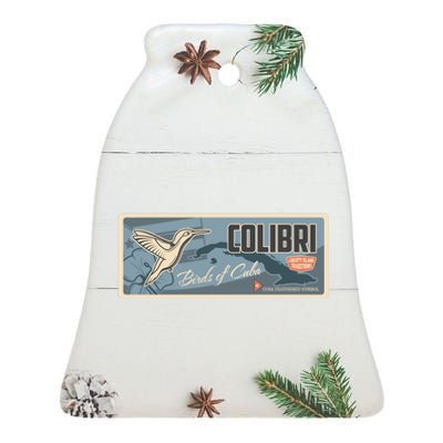 Cuba Travel Retro Banner Bird Watching Colibri Ceramic Bell Ornament