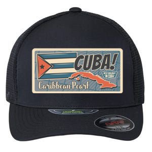 Cuba Travel Retro Banner Caribbean Pearl Flexfit Unipanel Trucker Cap