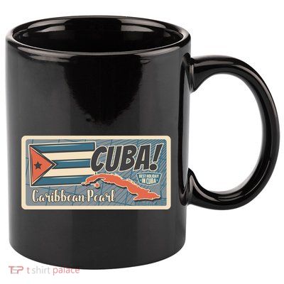 Cuba Travel Retro Banner Caribbean Pearl 11oz C Handle Ceramic Mug