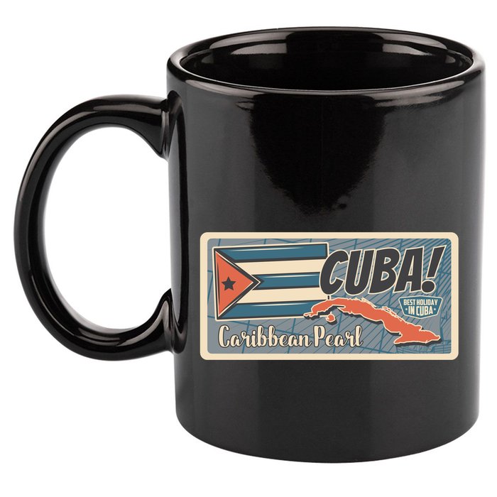 Cuba Travel Retro Banner Caribbean Pearl 11oz C Handle Ceramic Mug
