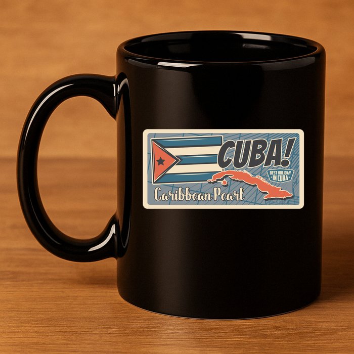 Cuba Travel Retro Banner Caribbean Pearl 11oz C Handle Ceramic Mug