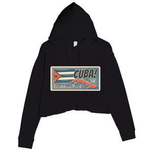 Cuba Travel Retro Banner Caribbean Pearl Crop Fleece Hoodie