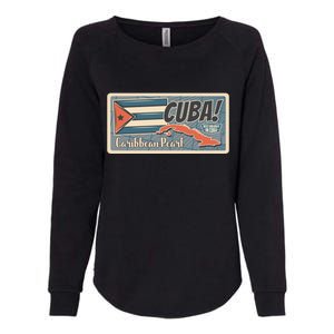 Cuba Travel Retro Banner Caribbean Pearl Womens California Wash Sweatshirt