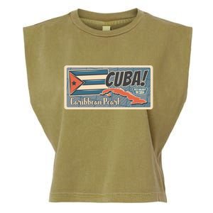 Cuba Travel Retro Banner Caribbean Pearl Garment-Dyed Women's Muscle Tee