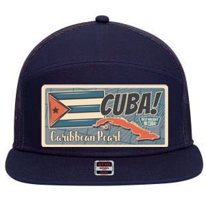 Cuba Travel Retro Banner Caribbean Pearl 7 Panel Mesh Trucker Snapback Hat