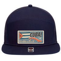 Cuba Travel Retro Banner Caribbean Pearl 7 Panel Mesh Trucker Snapback Hat