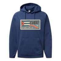 Cuba Travel Retro Banner Caribbean Pearl Performance Fleece Hoodie