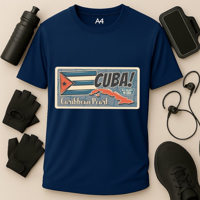 Cuba Travel Retro Banner Caribbean Pearl Performance Shirt