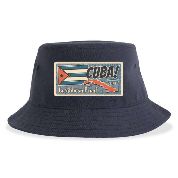 Cuba Travel Retro Banner Caribbean Pearl Sustainable Bucket Hat