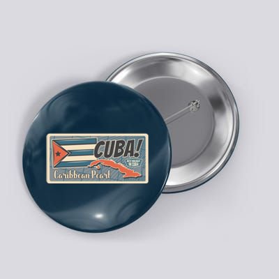 Cuba Travel Retro Banner Caribbean Pearl Button