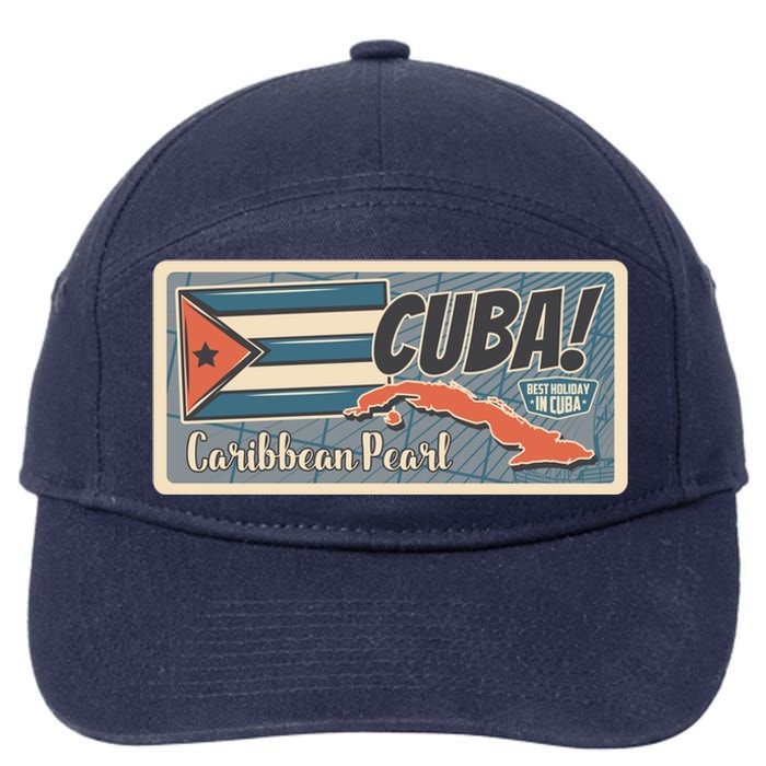 Cuba Travel Retro Banner Caribbean Pearl 7-Panel Snapback Hat