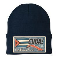 Cuba Travel Retro Banner Caribbean Pearl Knit Cap Winter Beanie